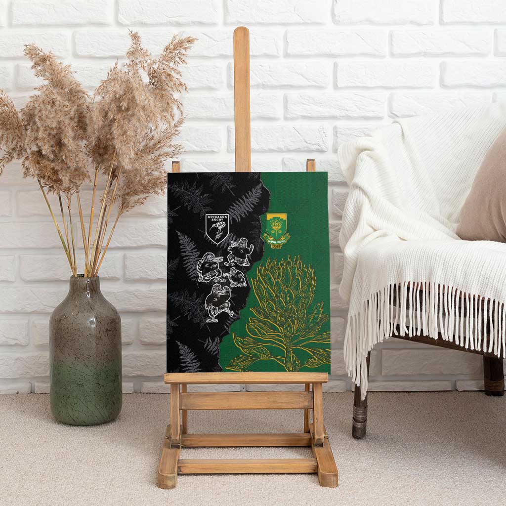 Aotearoa South Africa Rugby Freedom Cup Canvas Wall Art Kiwi Warriors Haka with King Protea Symbol LT03 - Polynesian Pride