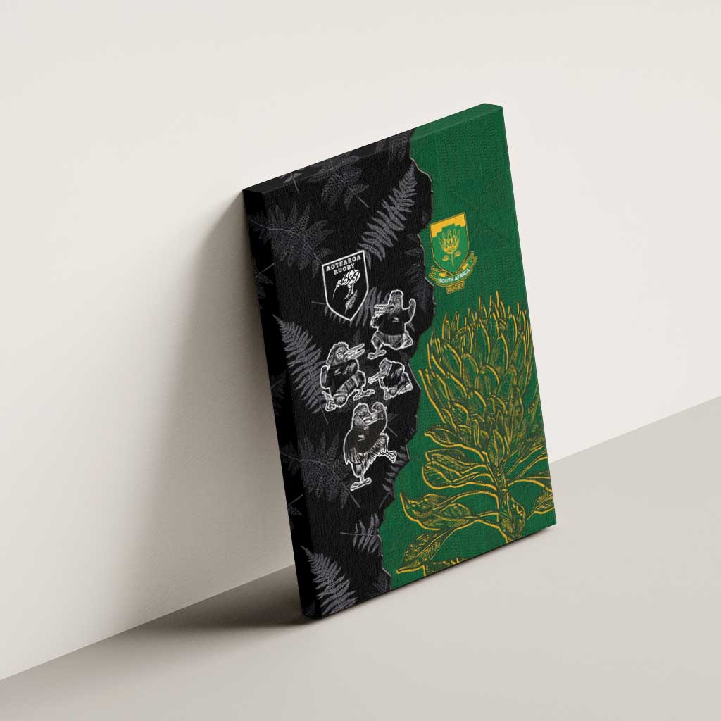 Aotearoa South Africa Rugby Freedom Cup Canvas Wall Art Kiwi Warriors Haka with King Protea Symbol LT03 - Polynesian Pride