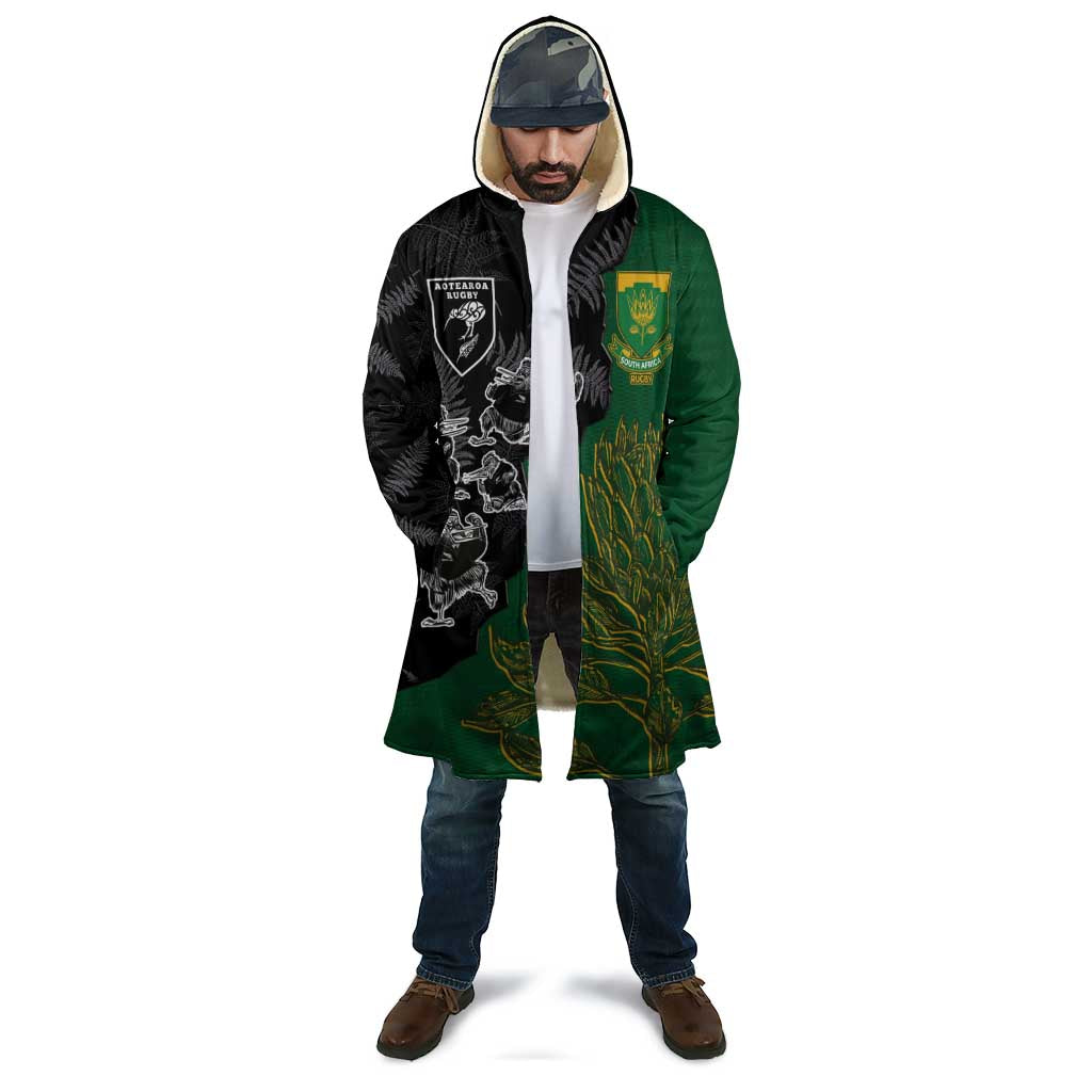Custom Aotearoa South Africa Rugby Freedom Cup Cloak Kiwi Warriors Haka with King Protea Symbol - Polynesian Pride