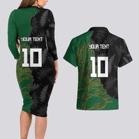 Custom Aotearoa South Africa Rugby Freedom Cup Couples Matching Long Sleeve Bodycon Dress and Hawaiian Shirt Kiwi Warriors Haka with King Protea Symbol - Polynesian Pride