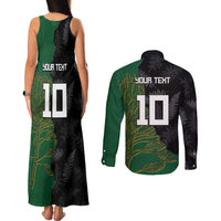 Custom Aotearoa South Africa Rugby Freedom Cup Couples Matching Tank Maxi Dress and Long Sleeve Button Shirt Kiwi Warriors Haka with King Protea Symbol - Polynesian Pride