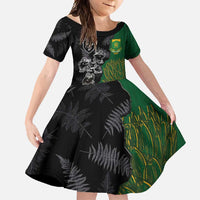 Custom Aotearoa South Africa Rugby Freedom Cup Family Matching Mermaid Dress and Hawaiian Shirt Kiwi Warriors Haka with King Protea Symbol - Polynesian Pride