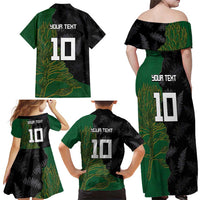 Custom Aotearoa South Africa Rugby Freedom Cup Family Matching Off Shoulder Maxi Dress and Hawaiian Shirt Kiwi Warriors Haka with King Protea Symbol - Polynesian Pride
