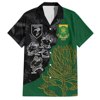 Custom Aotearoa South Africa Rugby Freedom Cup Hawaiian Shirt Kiwi Warriors Haka with King Protea Symbol - Polynesian Pride