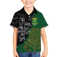 Custom Aotearoa South Africa Rugby Freedom Cup Kid Hawaiian Shirt Kiwi Warriors Haka with King Protea Symbol - Polynesian Pride
