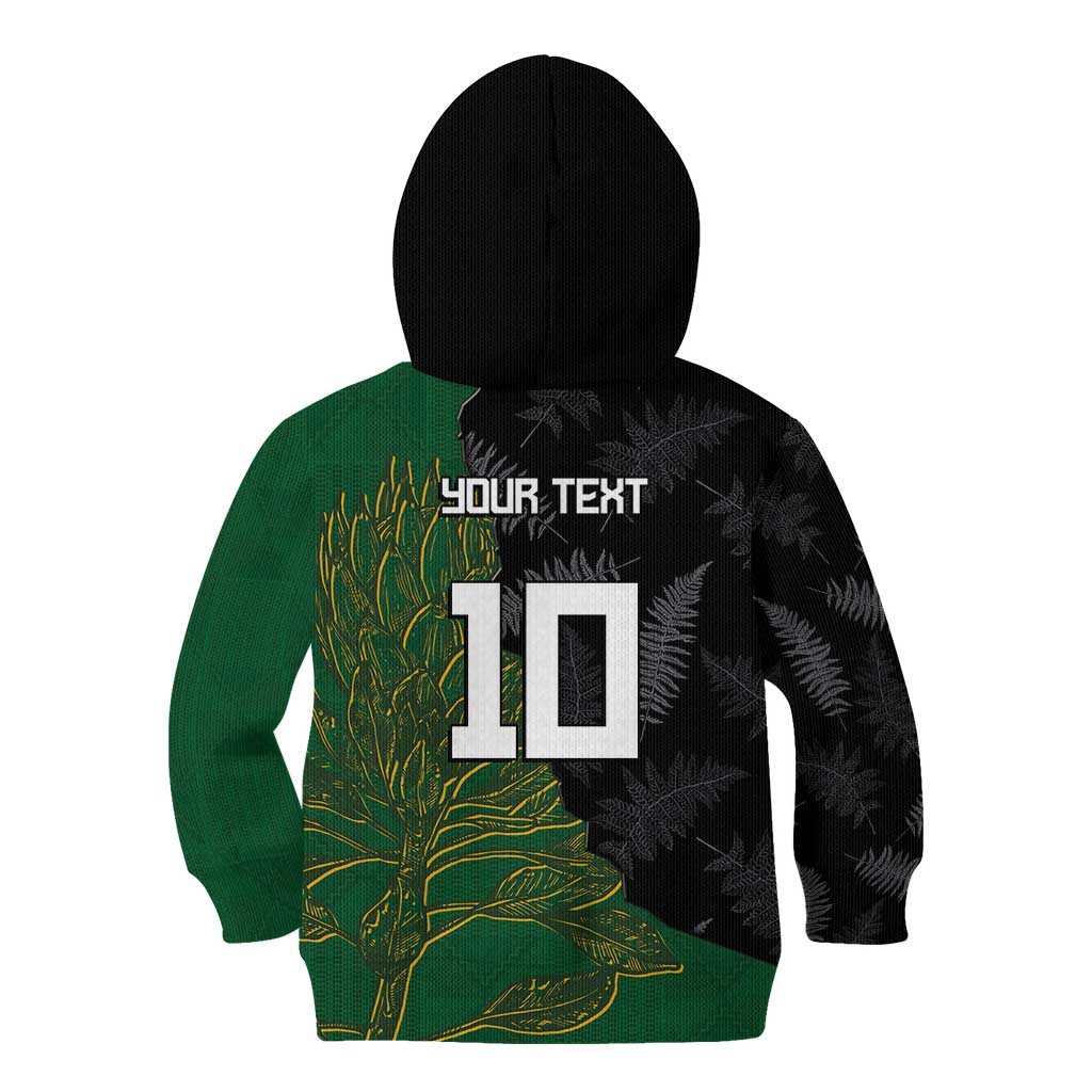 Custom Aotearoa South Africa Rugby Freedom Cup Kid Hoodie Kiwi Warriors Haka with King Protea Symbol - Polynesian Pride