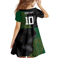 Custom Aotearoa South Africa Rugby Freedom Cup Kid Short Sleeve Dress Kiwi Warriors Haka with King Protea Symbol - Polynesian Pride