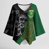 Custom Aotearoa South Africa Rugby Freedom Cup Kimono Sleeve Blouse Kiwi Warriors Haka with King Protea Symbol - Polynesian Pride