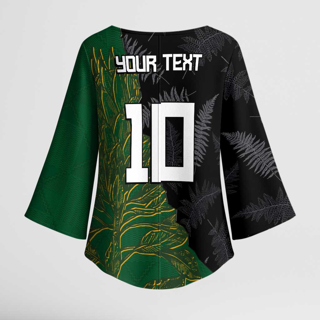 Custom Aotearoa South Africa Rugby Freedom Cup Kimono Sleeve Blouse Kiwi Warriors Haka with King Protea Symbol - Polynesian Pride