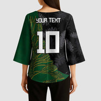 Custom Aotearoa South Africa Rugby Freedom Cup Kimono Sleeve Blouse Kiwi Warriors Haka with King Protea Symbol - Polynesian Pride