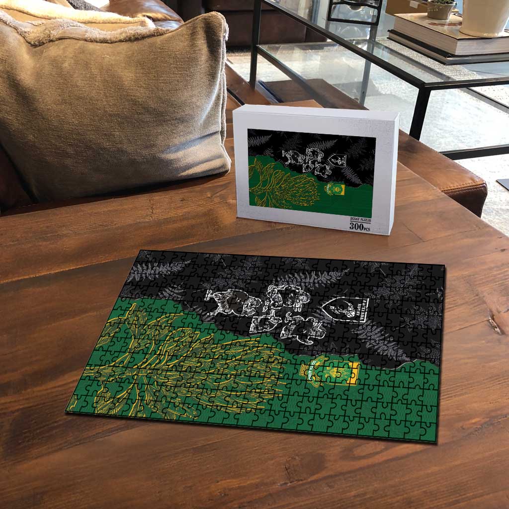 Aotearoa South Africa Rugby Freedom Cup Puzzle Kiwi Warriors Haka with King Protea Symbol - Polynesian Pride