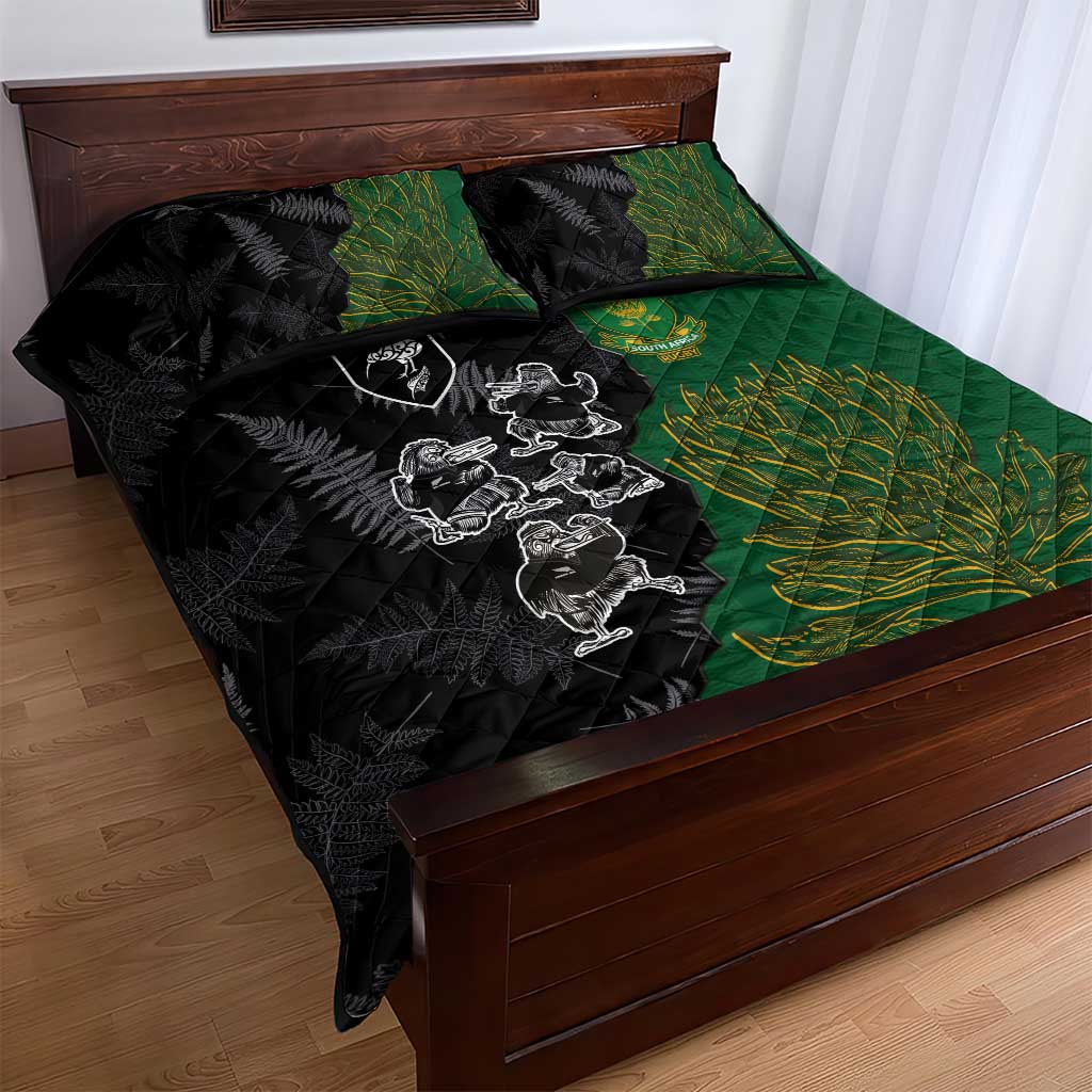 Aotearoa South Africa Rugby Freedom Cup Quilt Bed Set Kiwi Warriors Haka with King Protea Symbol - Polynesian Pride