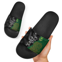 Aotearoa South Africa Rugby Freedom Cup Slide Sandals Kiwi Warriors Haka with King Protea Symbol - Polynesian Pride