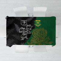 Aotearoa South Africa Rugby Freedom Cup Tablecloth Kiwi Warriors Haka with King Protea Symbol LT03 Green - Polynesian Pride