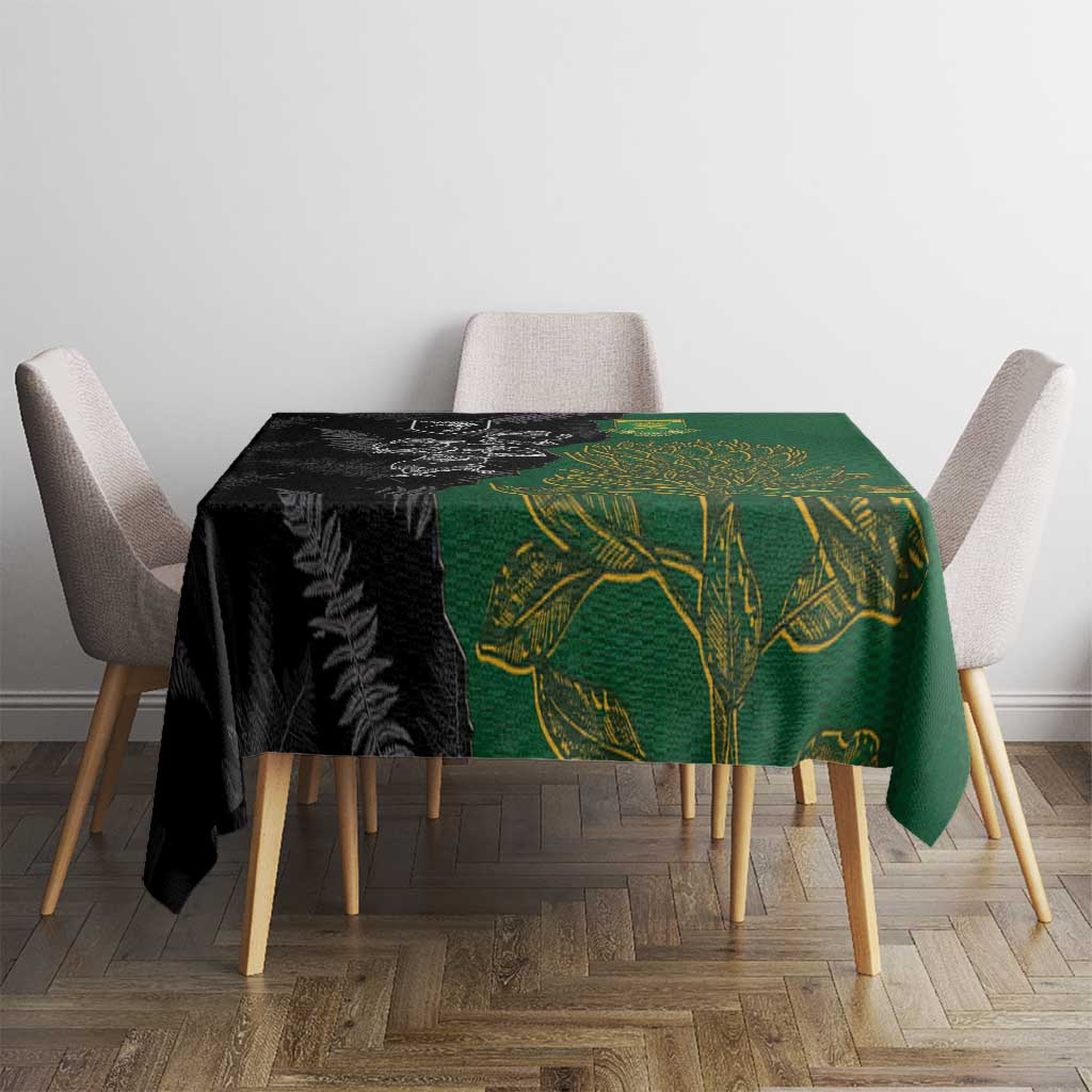 Aotearoa South Africa Rugby Freedom Cup Tablecloth Kiwi Warriors Haka with King Protea Symbol LT03 - Polynesian Pride
