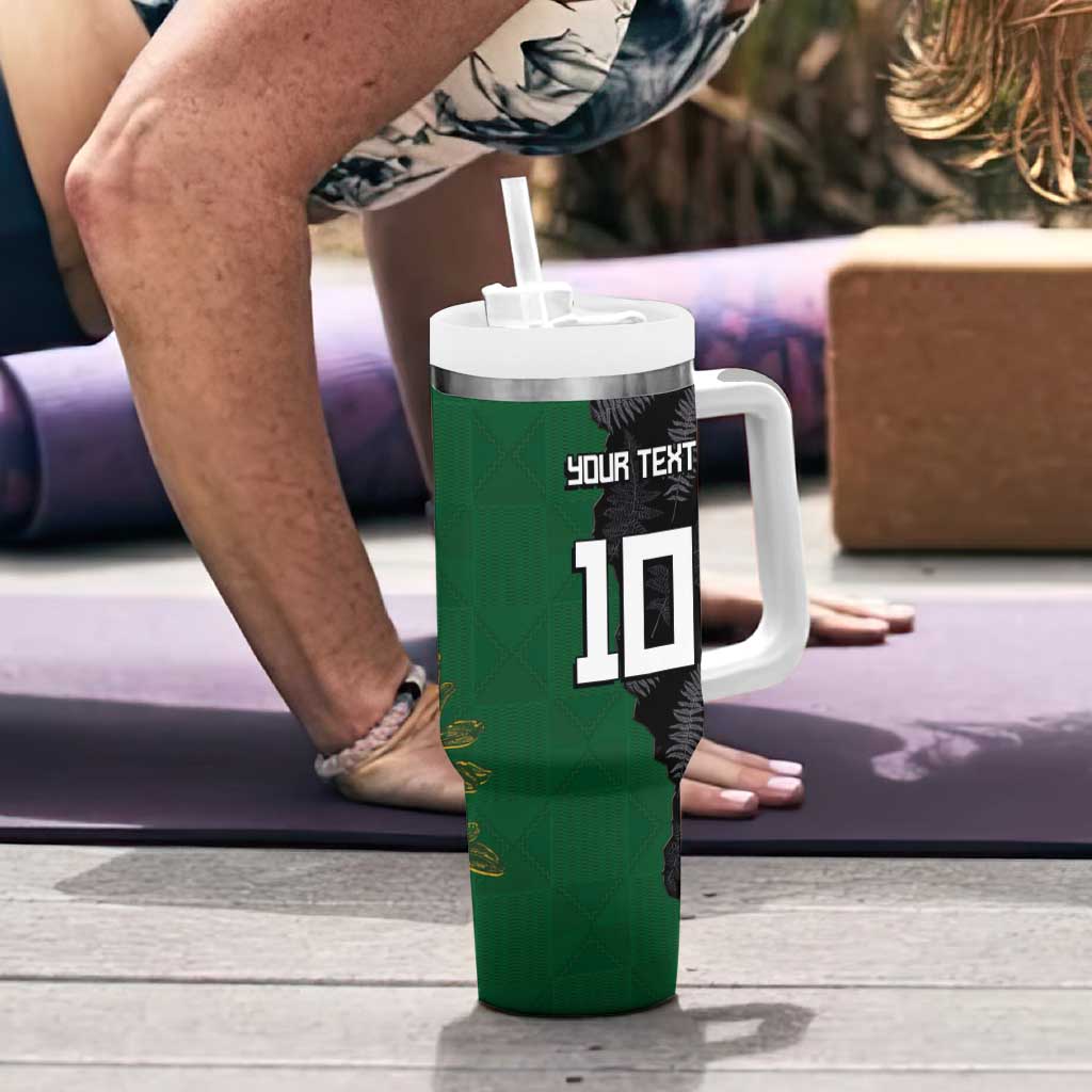 Custom Aotearoa South Africa Rugby Freedom Cup Tumbler With Handle Kiwi Warriors Haka with King Protea Symbol - Polynesian Pride