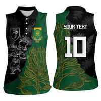 Custom Aotearoa South Africa Rugby Freedom Cup Women Sleeveless Polo Shirt Kiwi Warriors Haka with King Protea Symbol - Polynesian Pride
