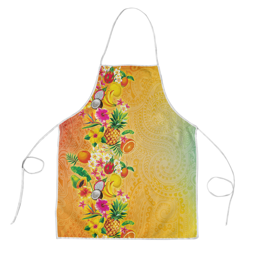 Hawaiian Tropical Fruits and Plants Apron Kakau Pattern Summer Vibe