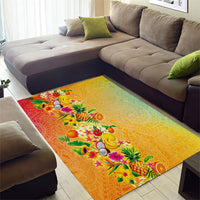 Hawaiian Tropical Fruits and Plants Area Rug Kakau Pattern Summer Vibe