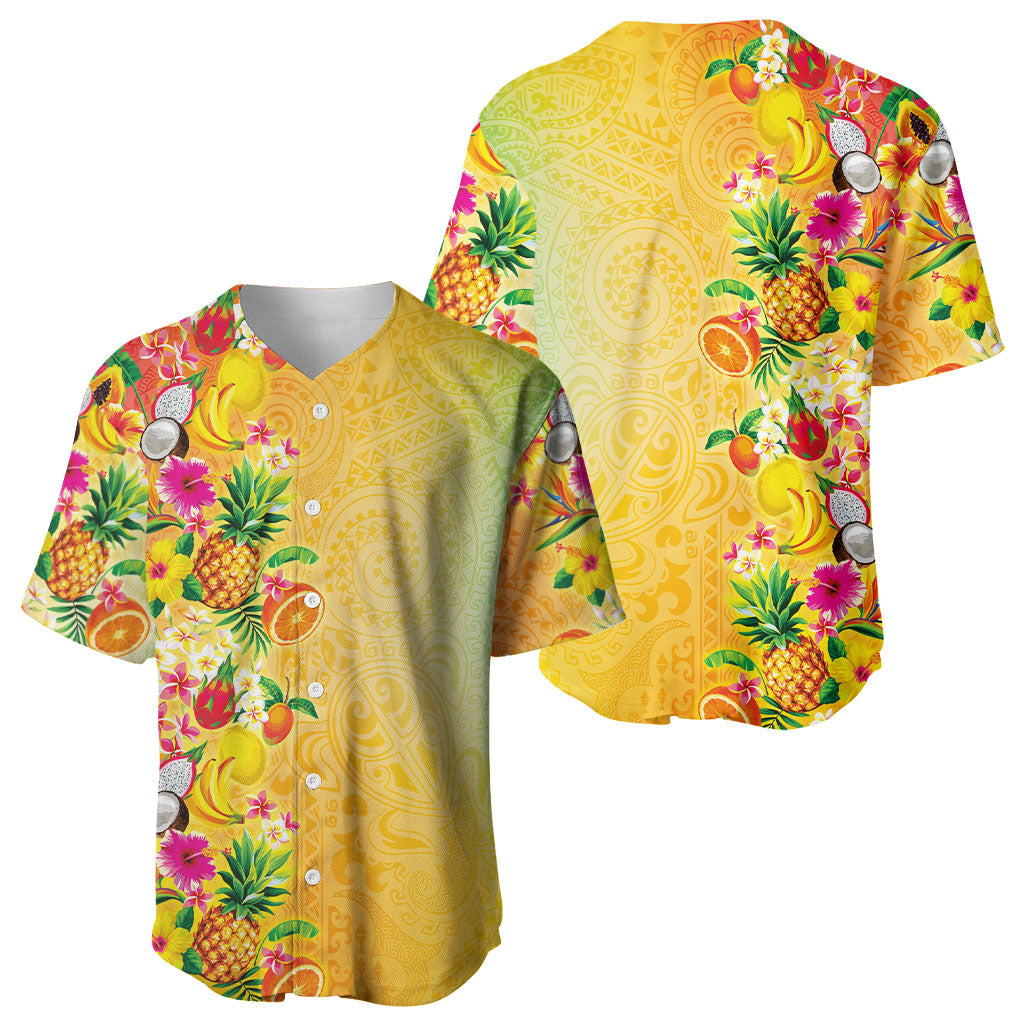 Hawaiian Tropical Fruits and Plants Baseball Jersey Kakau Pattern Summer Vibe