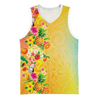 Hawaiian Tropical Fruits and Plants Basketball Jersey Kakau Pattern Summer Vibe