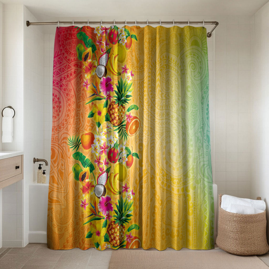 Hawaiian Tropical Fruits and Plants Bathroom Set Kakau Pattern Summer Vibe