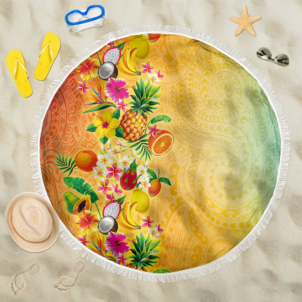 Hawaiian Tropical Fruits and Plants Beach Blanket Kakau Pattern Summer Vibe