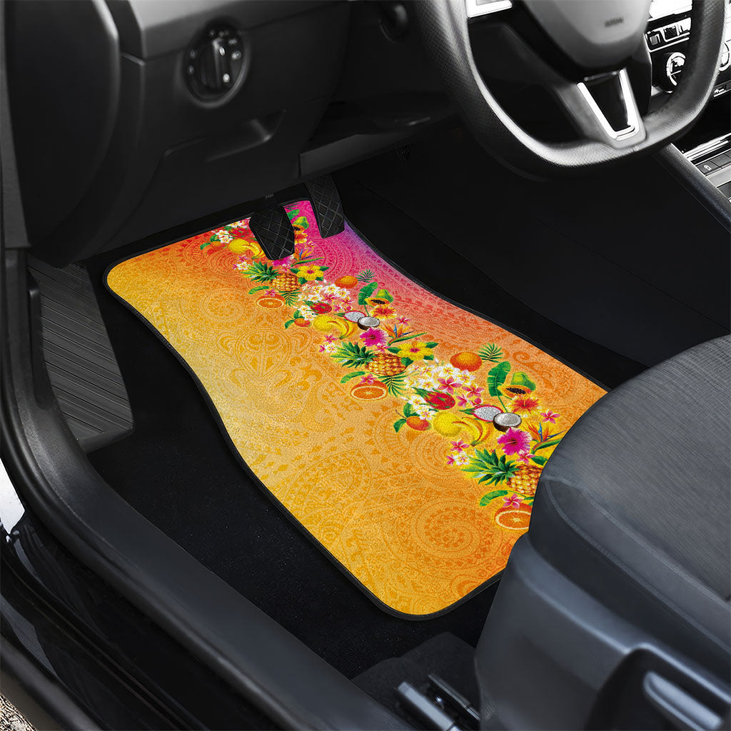 Hawaiian Tropical Fruits and Plants Car Mats Kakau Pattern Summer Vibe