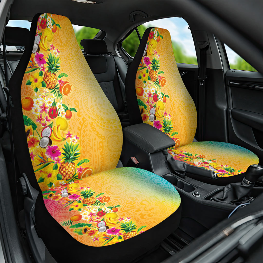 Hawaiian Tropical Fruits and Plants Car Seat Cover Kakau Pattern Summer Vibe