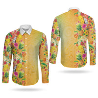 Hawaiian Tropical Fruits and Plants Couples Matching Puletasi and Long Sleeve Button Shirt Kakau Pattern Summer Vibe