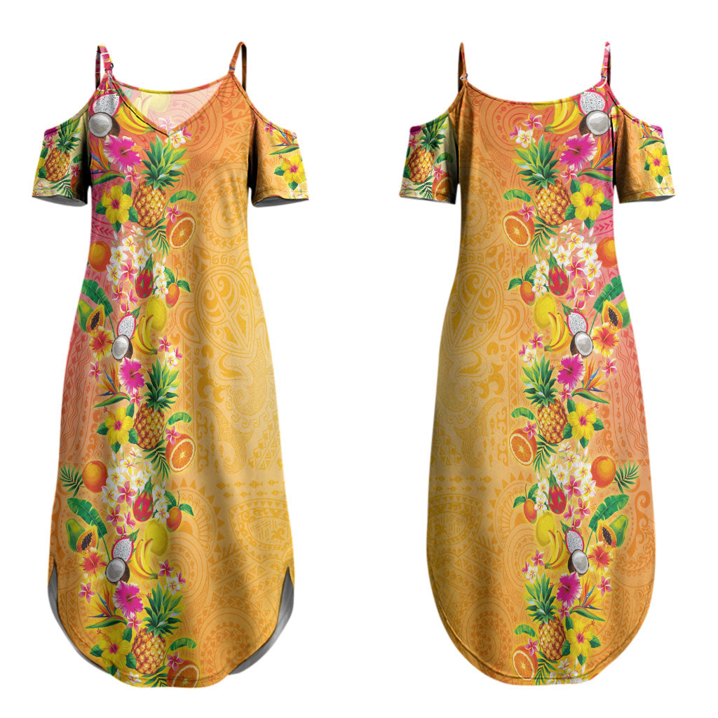 Hawaiian Tropical Fruits and Plants Couples Matching Summer Maxi Dress and Hawaiian Shirt Kakau Pattern Summer Vibe