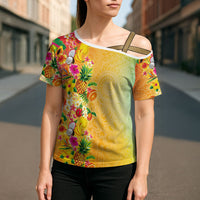 Hawaiian Tropical Fruits and Plants Cross Shoulder Shirt Kakau Pattern Summer Vibe
