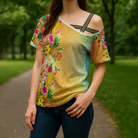 Hawaiian Tropical Fruits and Plants Cross Shoulder Shirt Kakau Pattern Summer Vibe