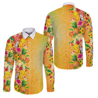 Hawaiian Tropical Fruits and Plants Family Matching Summer Maxi Dress and Hawaiian Shirt Kakau Pattern Summer Vibe LT03 Dad's Shirt - Long Sleeve Multicolor - Polynesian Pride