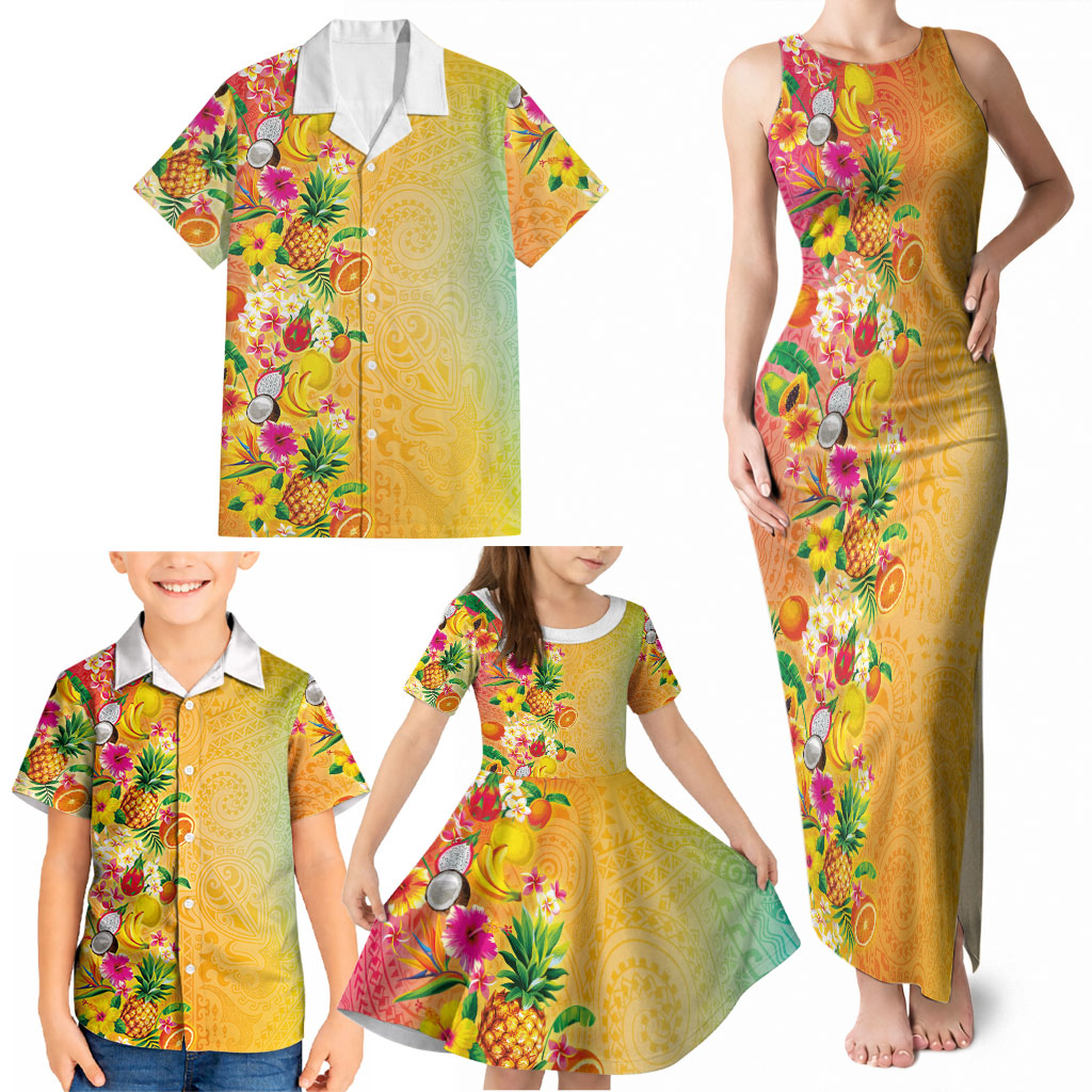 Hawaiian Tropical Fruits and Plants Family Matching Tank Maxi Dress and Hawaiian Shirt Kakau Pattern Summer Vibe LT03 - Polynesian Pride