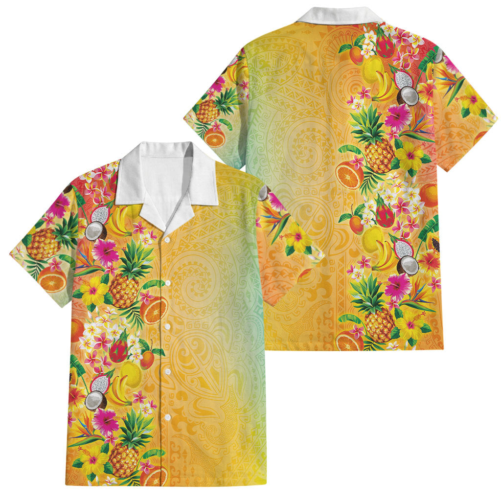 Hawaiian Tropical Fruits and Plants Family Matching Tank Maxi Dress and Hawaiian Shirt Kakau Pattern Summer Vibe LT03 Dad's Shirt - Short Sleeve Multicolor - Polynesian Pride