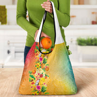 Hawaiian Tropical Fruits and Plants Grocery Bag Kakau Pattern Summer Vibe