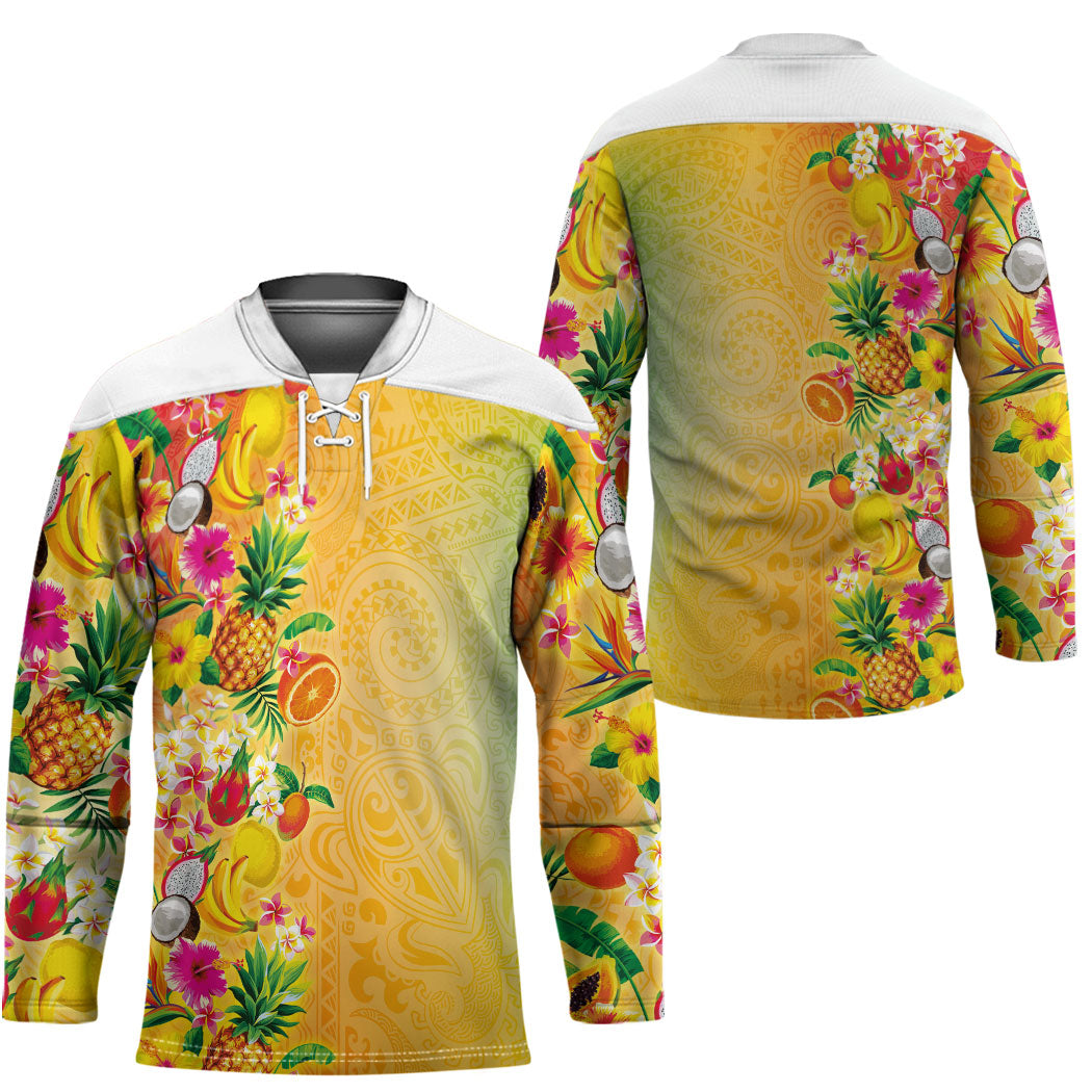Hawaiian Tropical Fruits and Plants Hockey Jersey Kakau Pattern Summer Vibe
