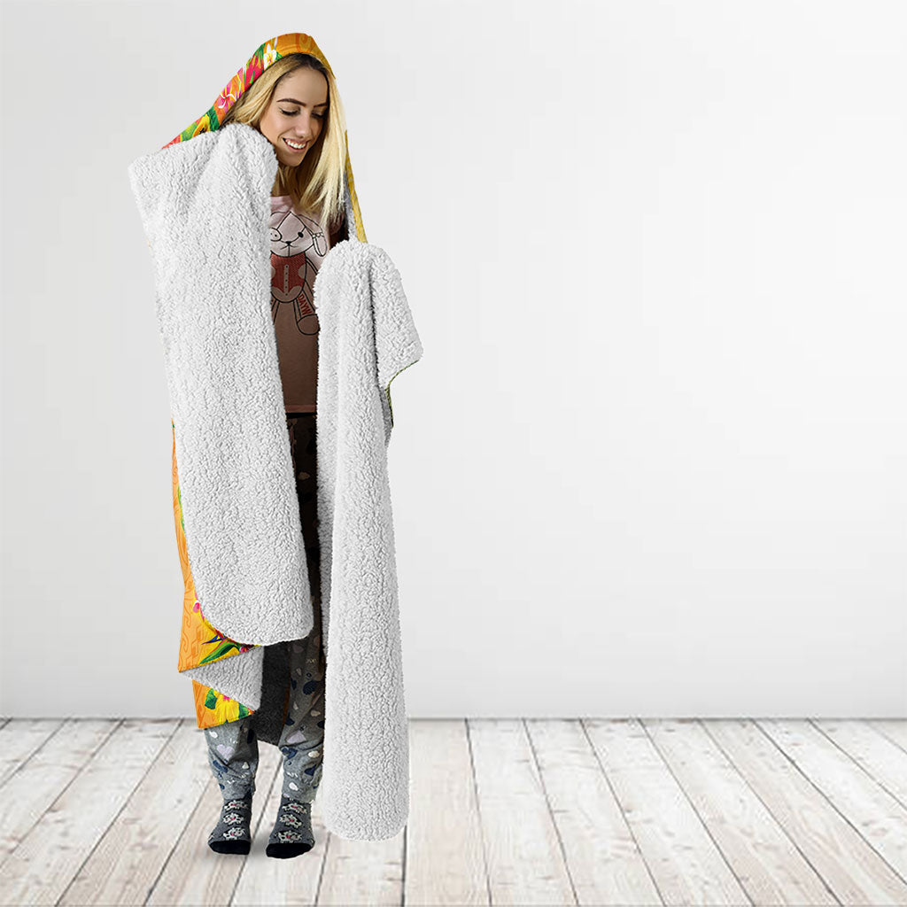 Hawaiian Tropical Fruits and Plants Hooded Blanket Kakau Pattern Summer Vibe