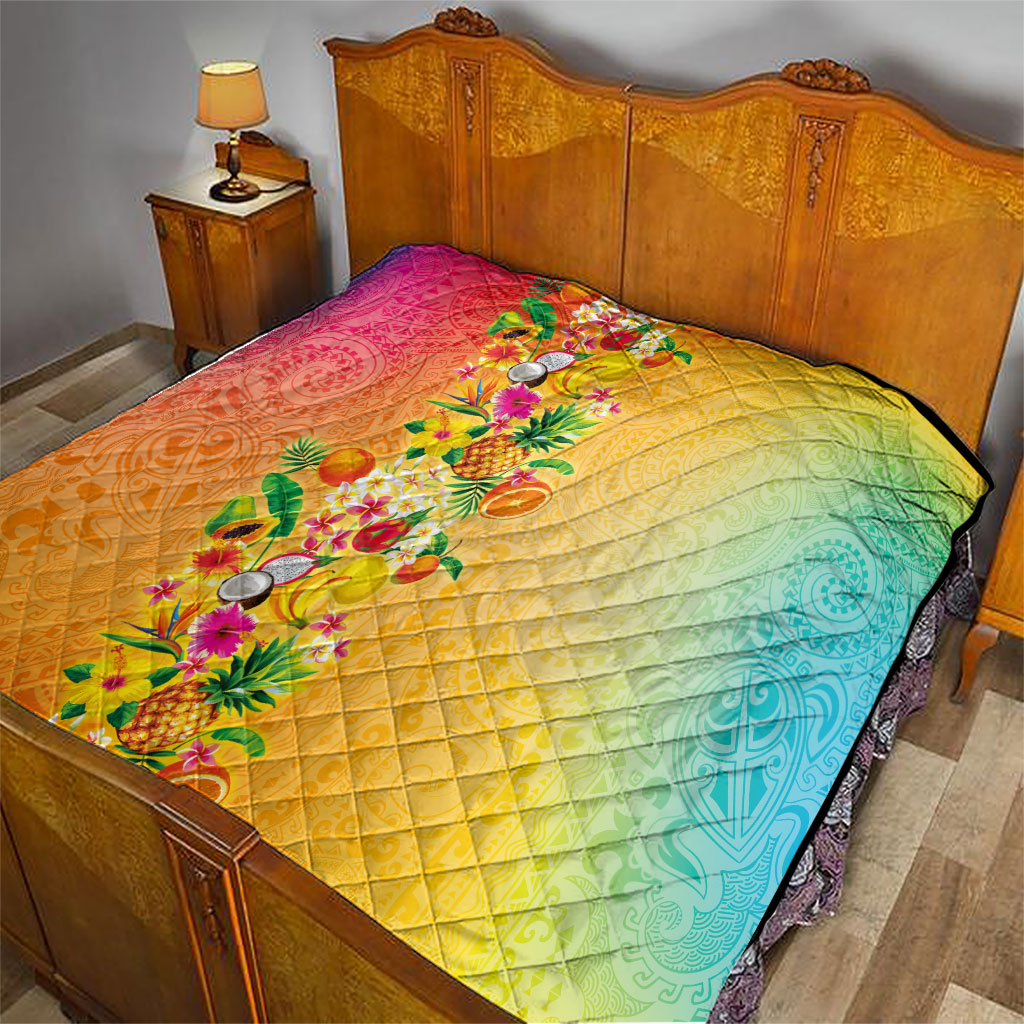 Hawaiian Tropical Fruits and Plants Quilt Kakau Pattern Summer Vibe