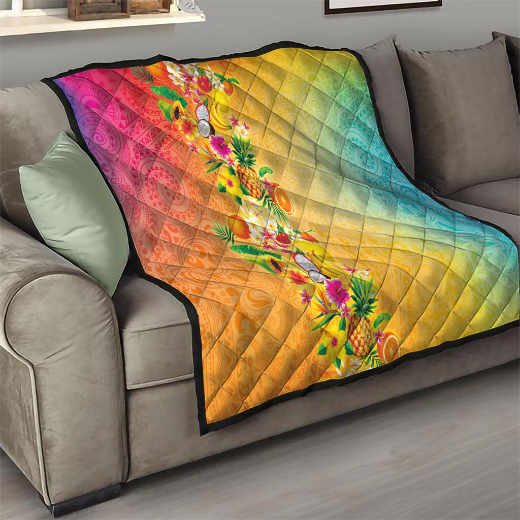 Hawaiian Tropical Fruits and Plants Quilt Kakau Pattern Summer Vibe