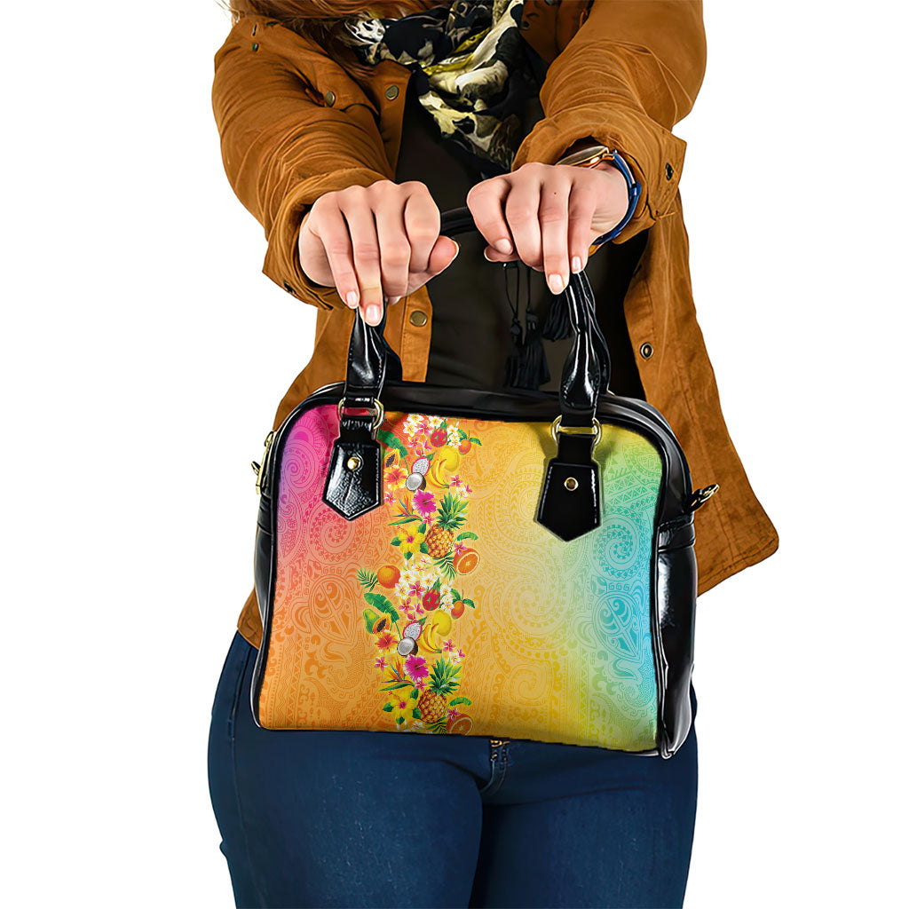 Hawaiian Tropical Fruits and Plants Shoulder Handbag Kakau Pattern Summer Vibe