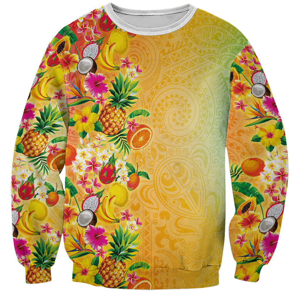 Hawaiian Tropical Fruits and Plants Sweatshirt Kakau Pattern Summer Vibe