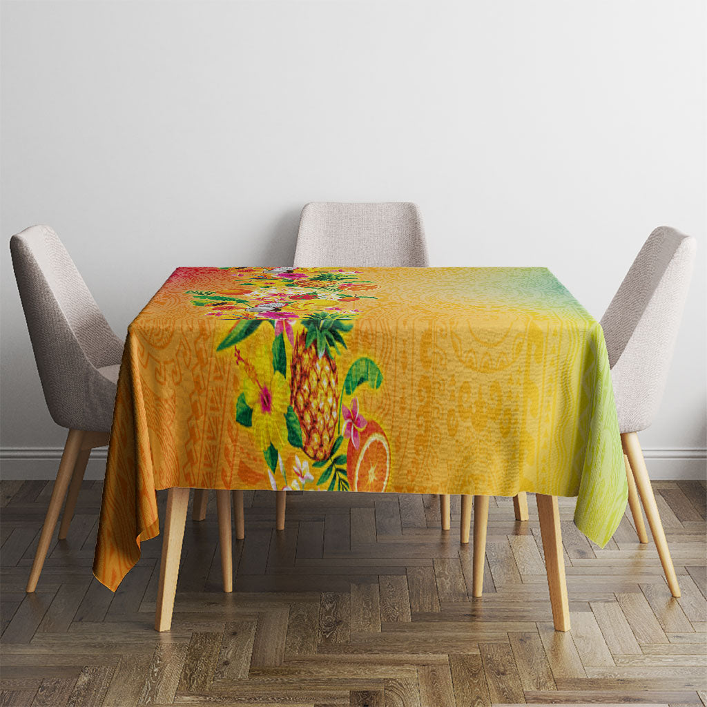 Hawaiian Tropical Fruits and Plants Tablecloth Kakau Pattern Summer Vibe