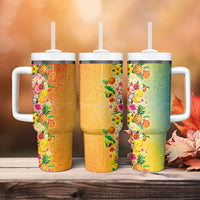 Hawaiian Tropical Fruits and Plants Tumbler With Handle Kakau Pattern Summer Vibe