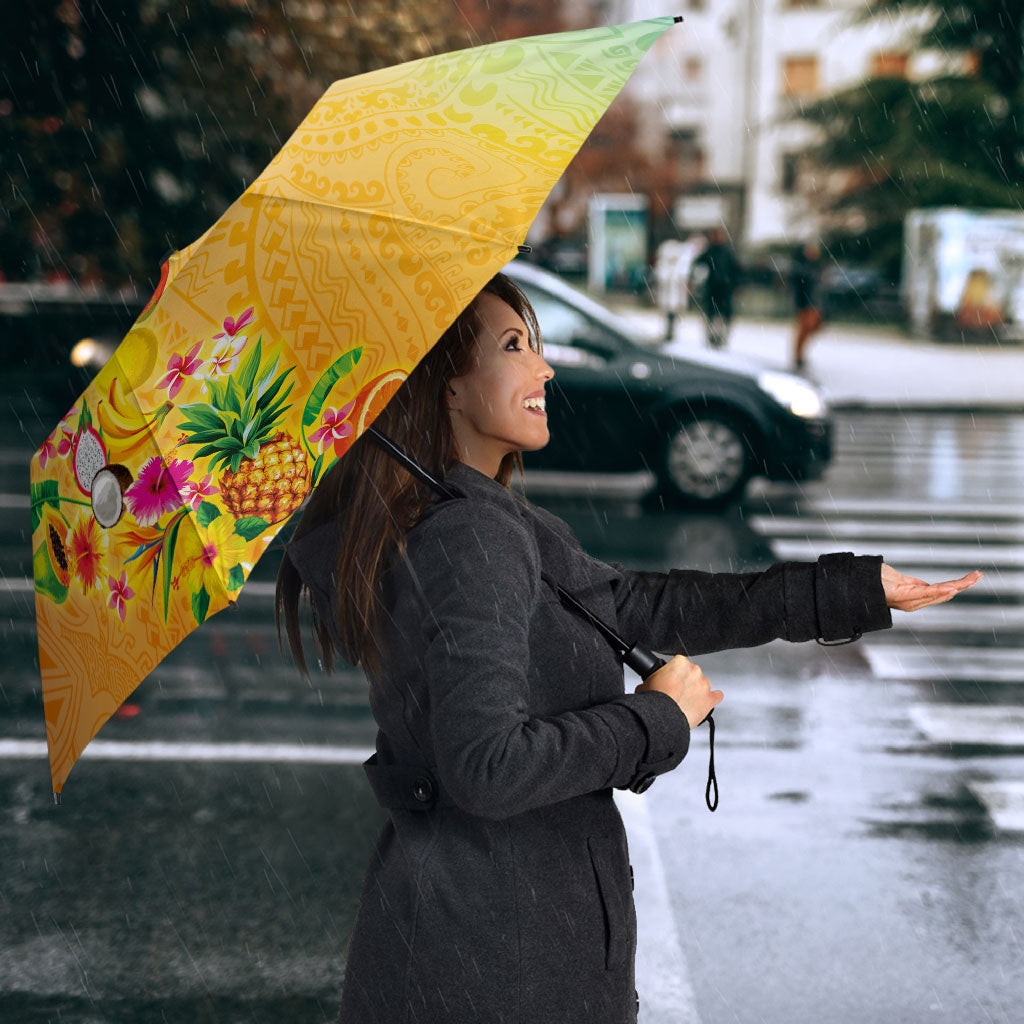Hawaiian Tropical Fruits and Plants Umbrella Kakau Pattern Summer Vibe
