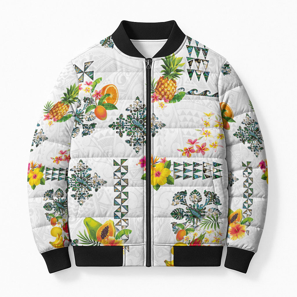 Hawaiian Quilts Bomber Puffer Jacket Tropical Fruits and Plants