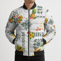 Hawaiian Quilts Bomber Puffer Jacket Tropical Fruits and Plants