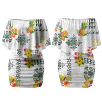Hawaiian Quilts Couples Matching Off Shoulder Short Dress and Long Sleeve Button Shirt Tropical Fruits and Plants LT03 - Polynesian Pride
