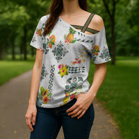 Hawaiian Quilts Cross Shoulder Shirt Tropical Fruits and Plants